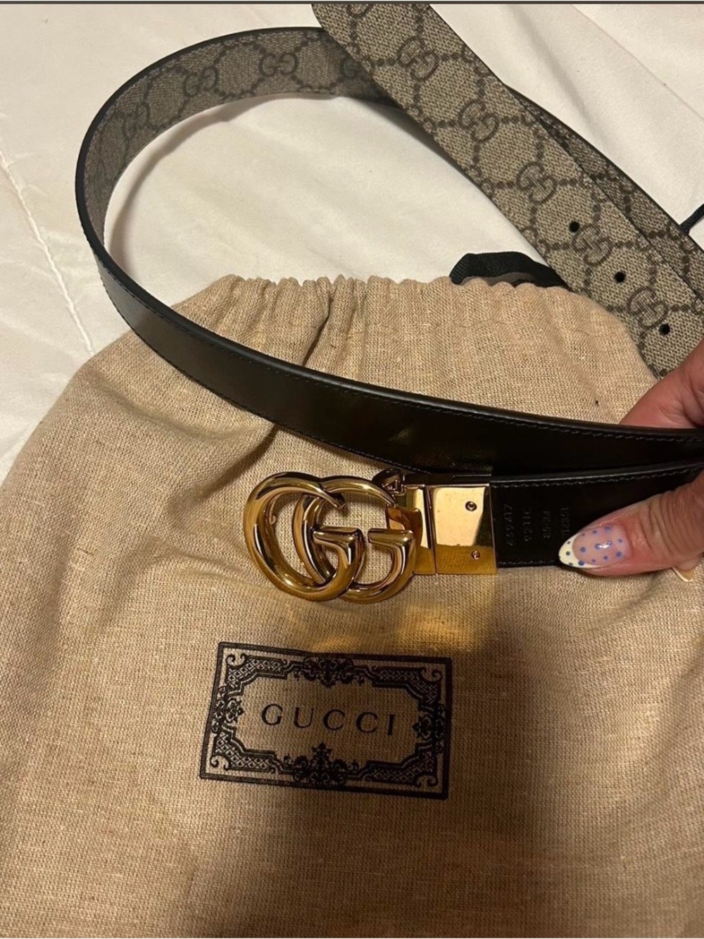 Gucci Black Leather Belt with Gold Double G Buckle and GG Canvas